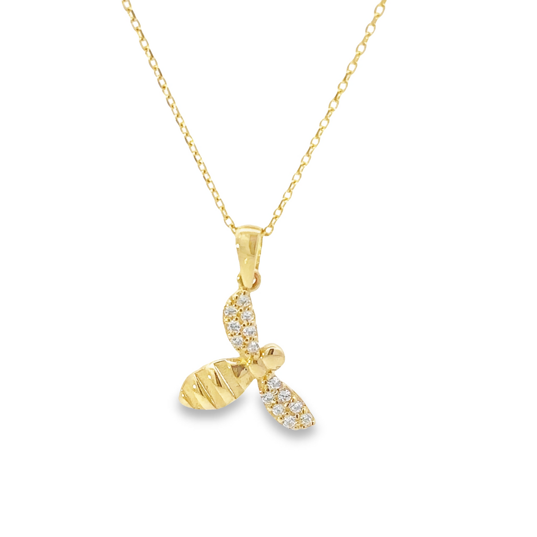 HERSHE, 14 Karat Yellow Gold Bee Necklace with CZ