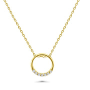 HERSHE, 14 Karat Solid Gold CZ Circle Necklace.