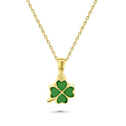 HERSHE, 14 Karat Gold Green Enamel Four Leaf Clover Necklace
