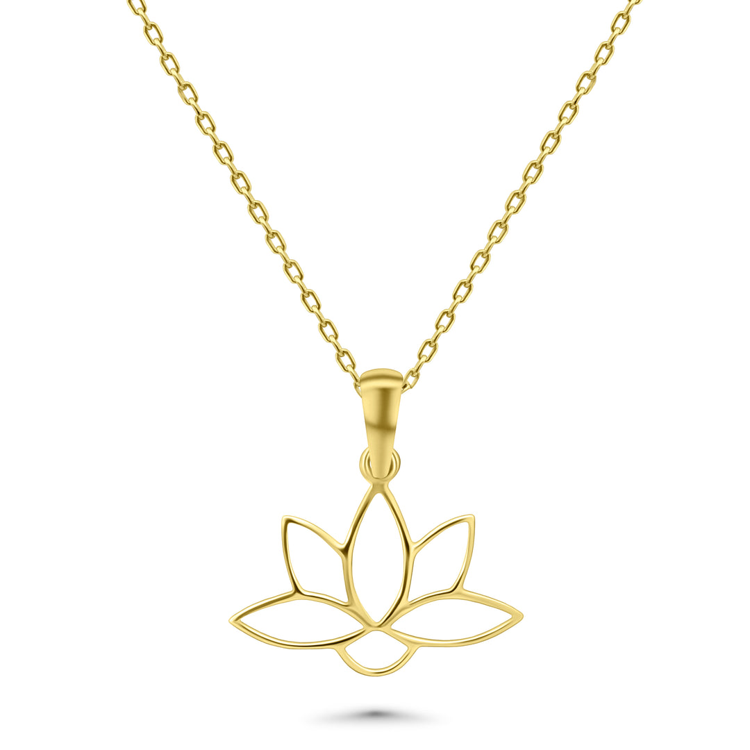 HERSHE, 14 Karat Gold Lotus Flower Pendant Necklace.