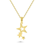 HERSHE, 14 Karat Gold Triple Shooting Star Pendant Necklace