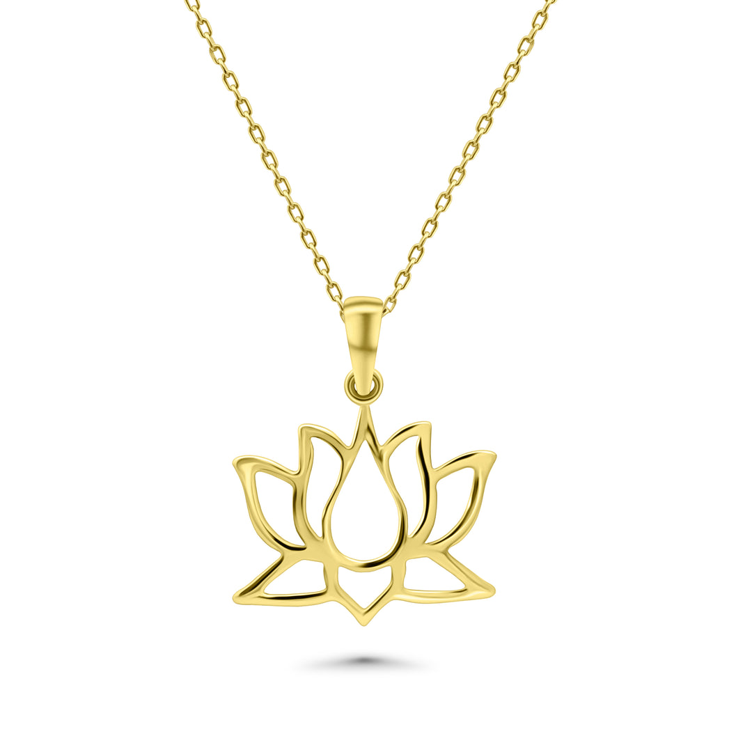 HERSHE, 14 Karat Gold Lotus Flower Pendant Necklace .