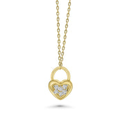 HERSHE, 14 Karat Gold CZ Heart Padlock Pendant Necklace