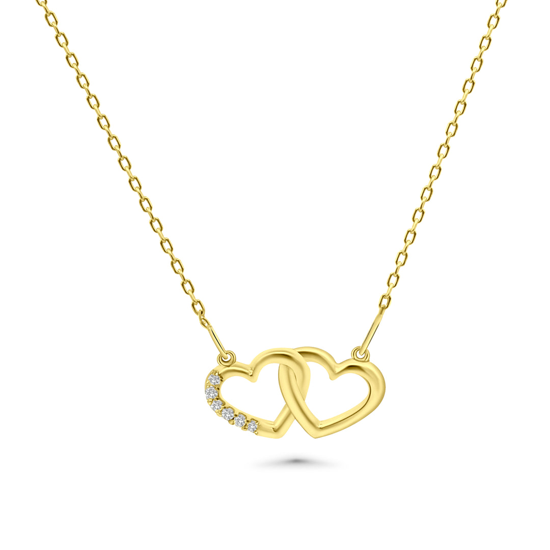 HERSHE, 14 Karat Gold Double Heart CZ Necklace