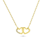 HERSHE, 14 Karat Gold Double Heart CZ Necklace