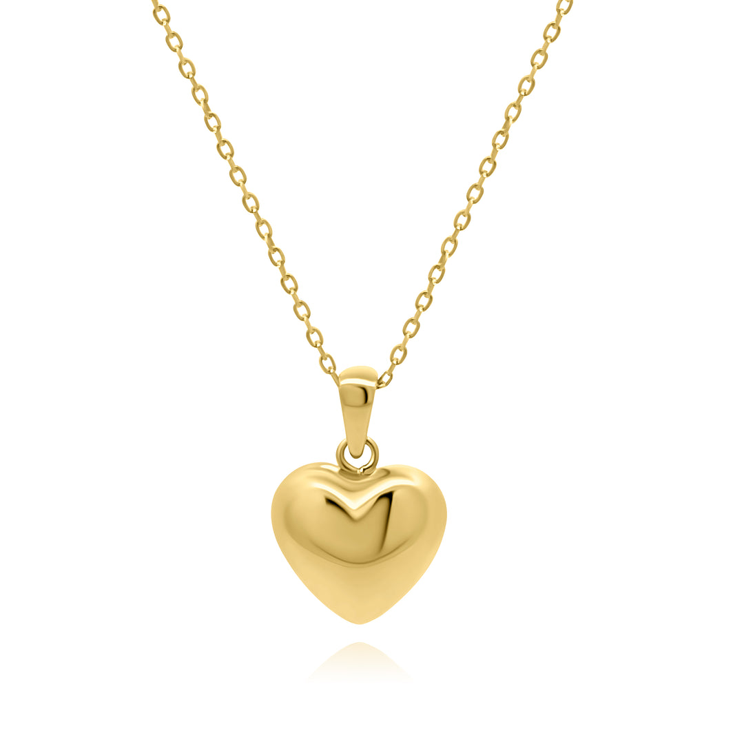 HERSHE, 14 Karat Gold Puffed Heart Pendant Necklace .