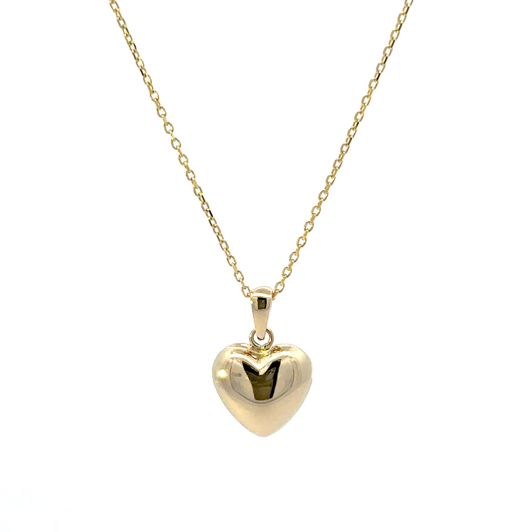 HERSHE, 14 Karat Gold Puffed Heart Pendant Necklace .