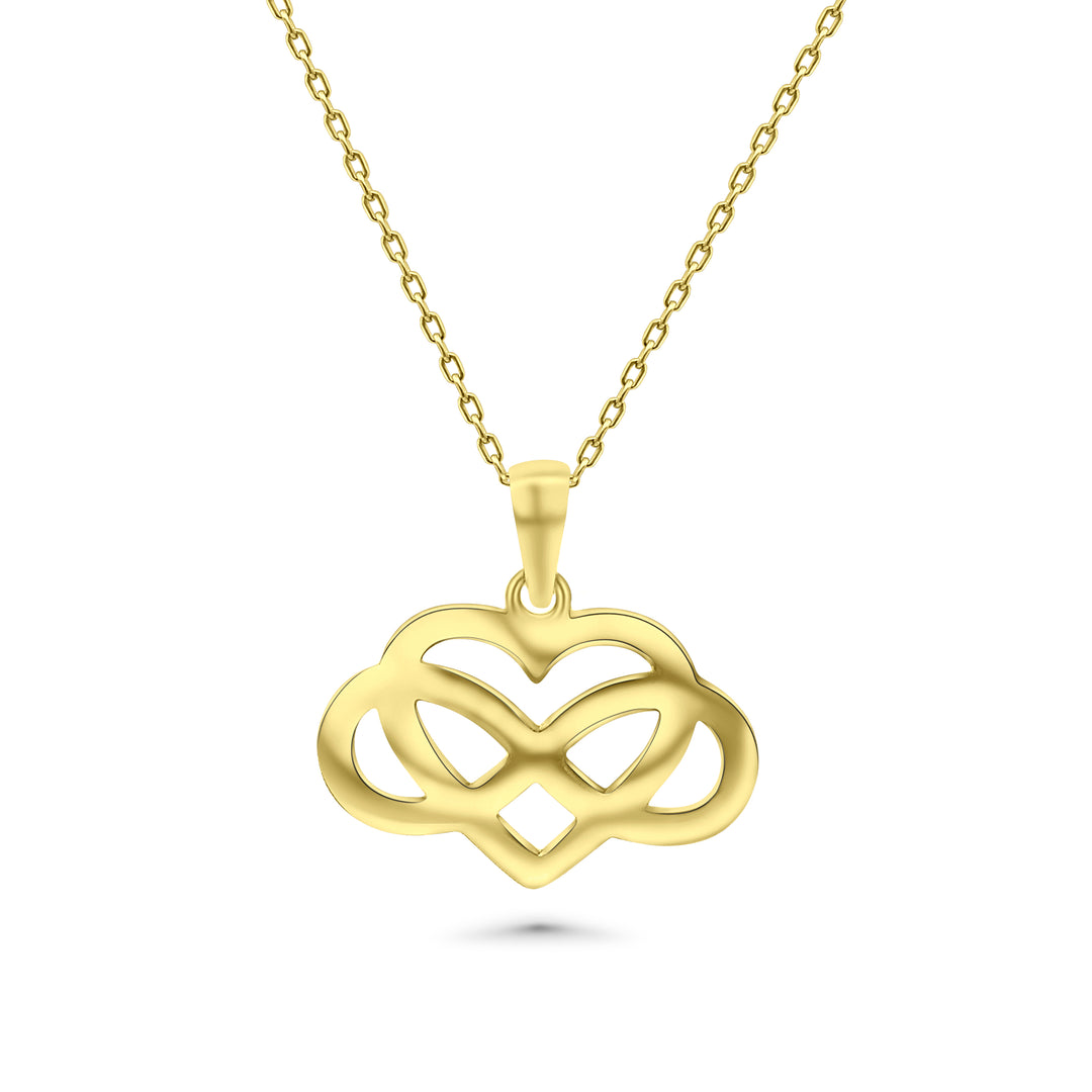 HERSHE, 14 Karat Gold Heart Infinity Pendant Necklace.