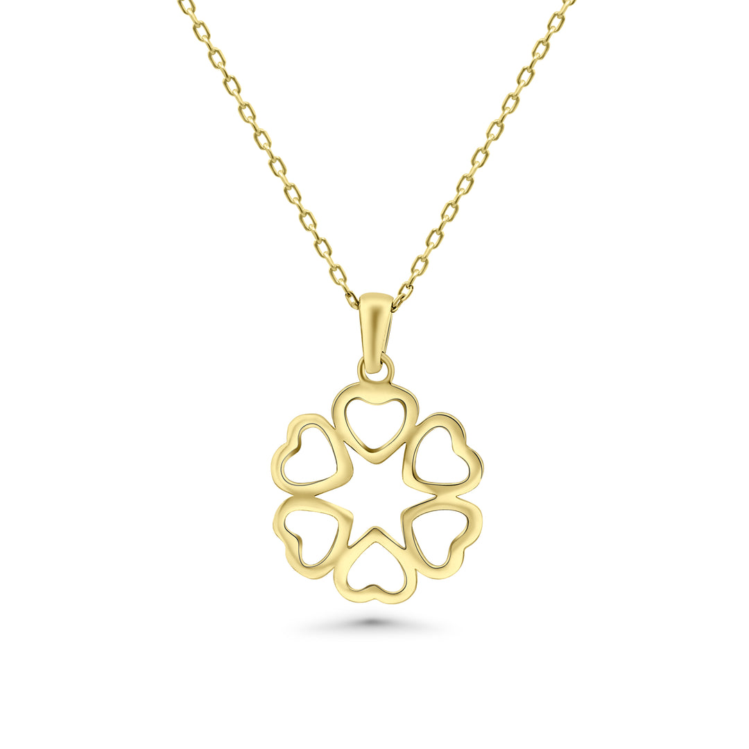 HERSHE, 14 Karat Gold Flower Heart Pendant Necklace.