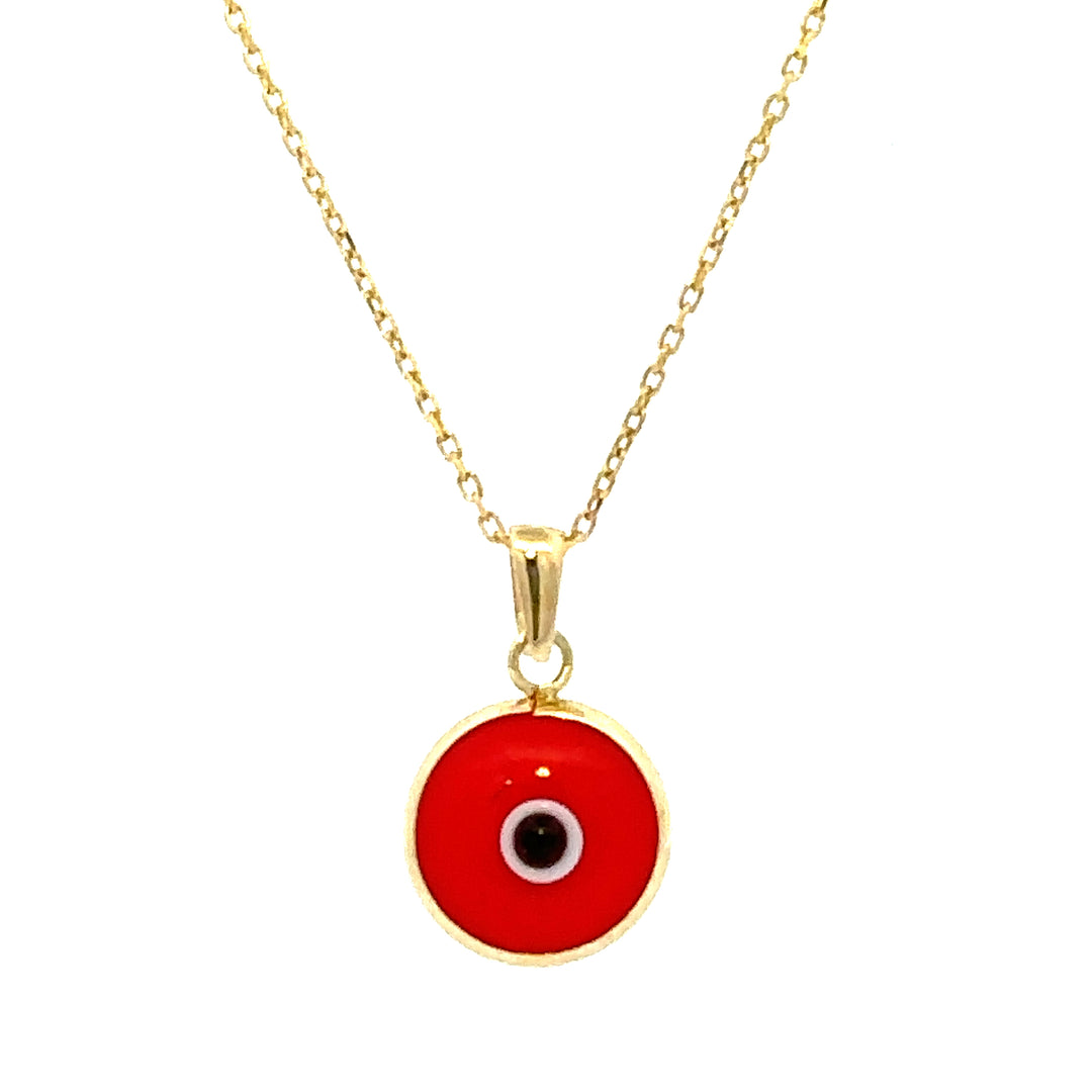 HERSHE, 14 Karat Gold Red Evil Eye Necklace