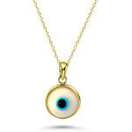 HERSHE, 14 Karat Gold White Evil Eye Necklace.