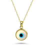 HERSHE, 14 Karat Gold White Evil Eye Necklace.