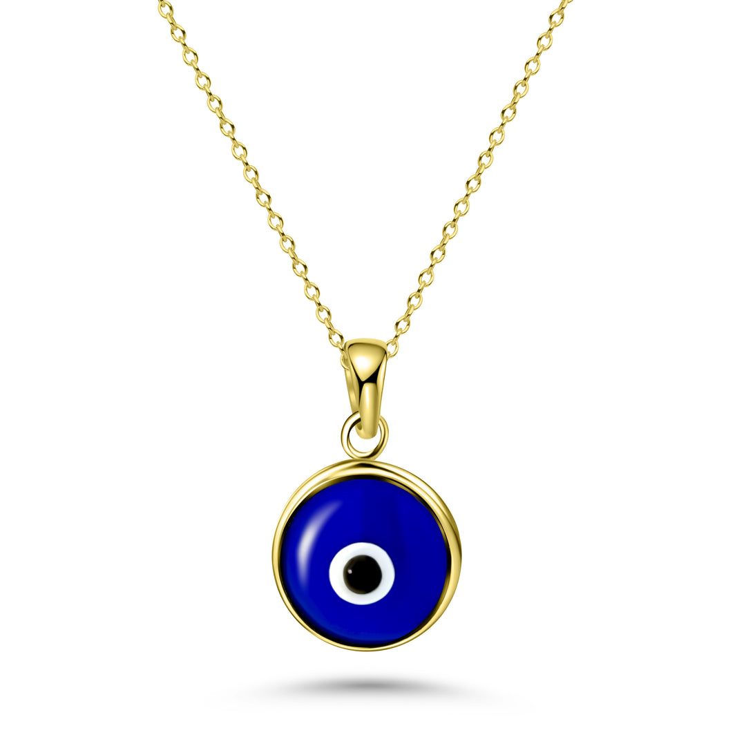 HERSHE, 14 Karat Gold Dark Blue Evil Eye Necklace.