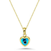 HERSHE, 14 Karat Gold Blue Evil Eye Heart Necklace