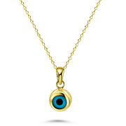 HERSHE, 14 Karat Gold Round Blue Evil Eye Necklace.