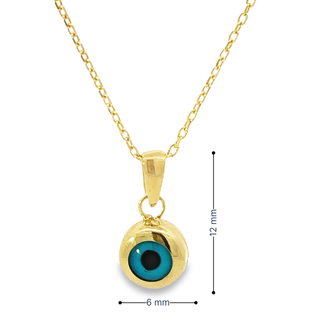 HERSHE, 14 Karat Gold Round Blue Evil Eye Necklace.