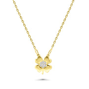 HERSHE, 14 Karat Gold CZ Clover Necklace