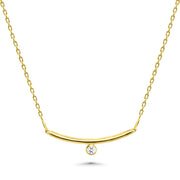 HERSHE, 14 Karat Gold Curved Bar Necklace with CZ