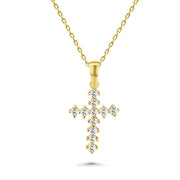 HERSHE, 14 Karat Gold CZ Cross Pendant, Necklace