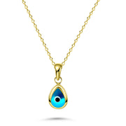 HERSHE, Drop Shaped Blue Evil Eye Necklace in 14 Karat Gold.
