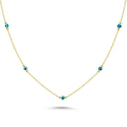 HERSHE, Evil Eye Station Necklace in 14 Karat Gold.