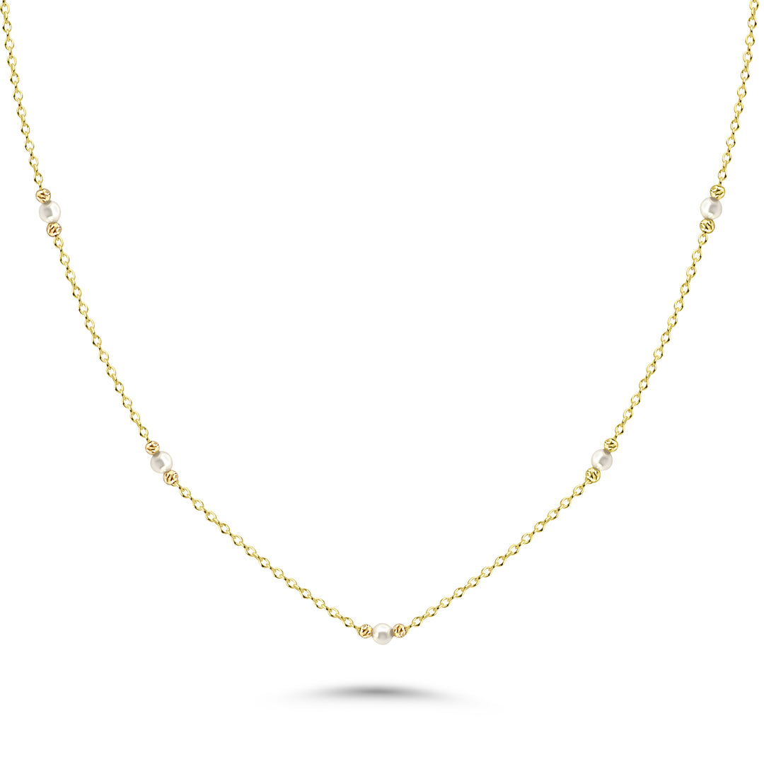 HERSHE, Pearl Beads Station Necklace in 14 Karat Gold