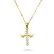 HERSHE,  Angel Cross Pendant Necklace in 14 Karat Gold.