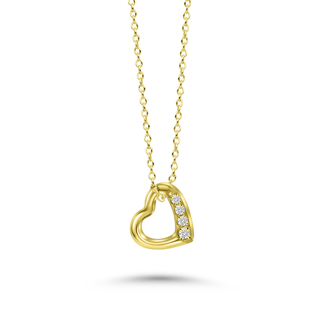 HERSHE, Open Heart Necklace with CZ in 14 Karat Gold 
