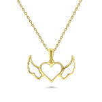 HERSHE, 14 Karat Solid Gold Angel Heart Necklace.
