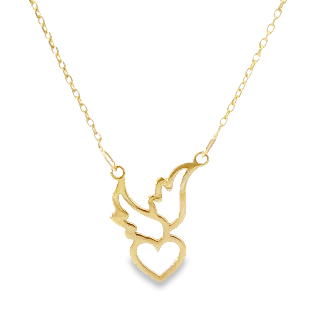 HERSHE, 14 Karat Solid Gold " Dove with Heart " Necklace .
