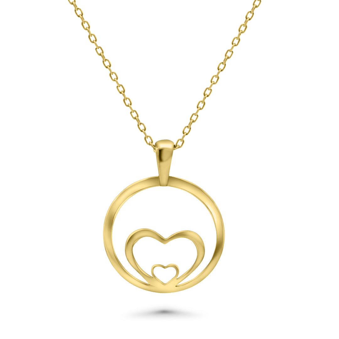 14 Karat Gold Double Open Heart in Circle Necklace