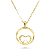 HERSHE, 14 Karat Gold Double Heart in Circle Necklace
