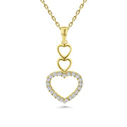 HERSHE, 14 Karat Triple Heart Necklace with CZ
