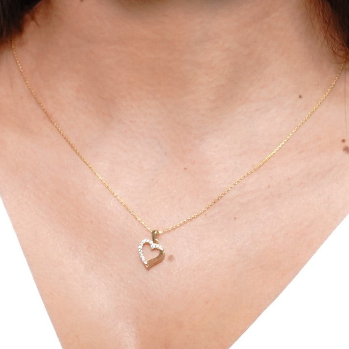 HERSHE, 14 Karat Gold Heart Necklace with CZ .