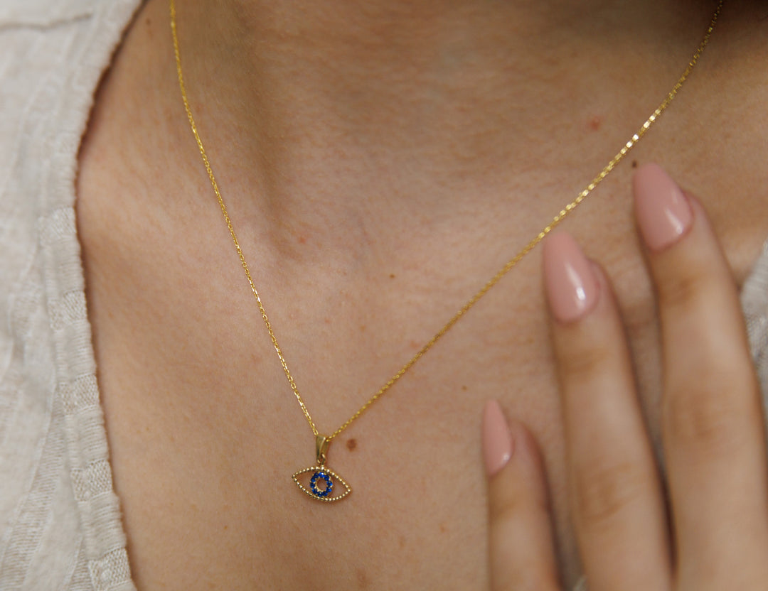 HERSHE, 14 Karat Solid Gold " Evil Eye " Necklace