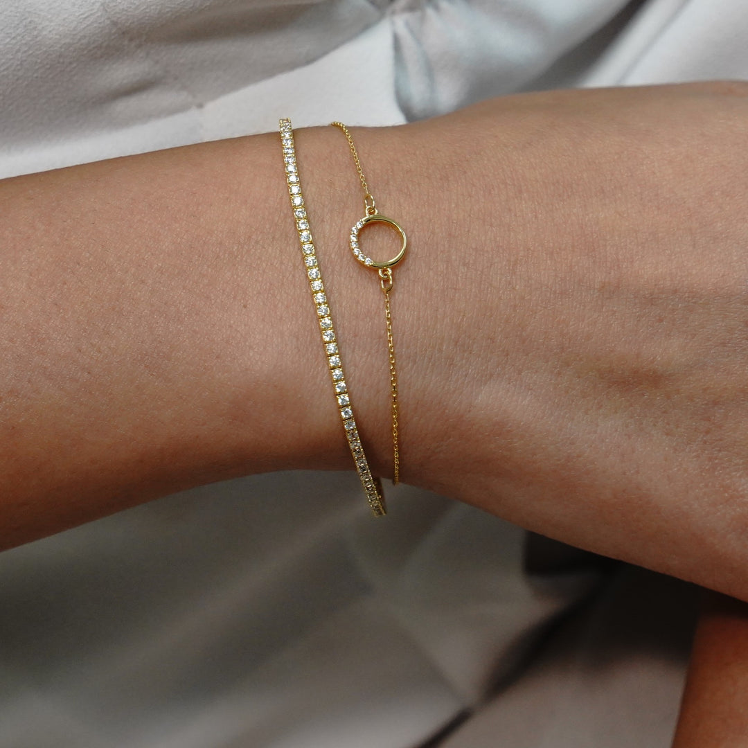 HERSHE, 14 Karat Solid Gold CZ Circle Bracelet