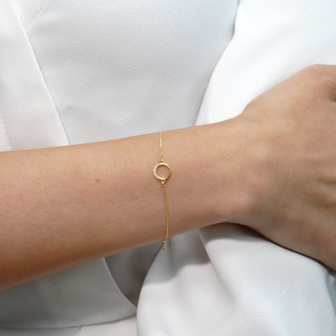 HERSHE, 14 Karat Solid Gold CZ Circle Bracelet