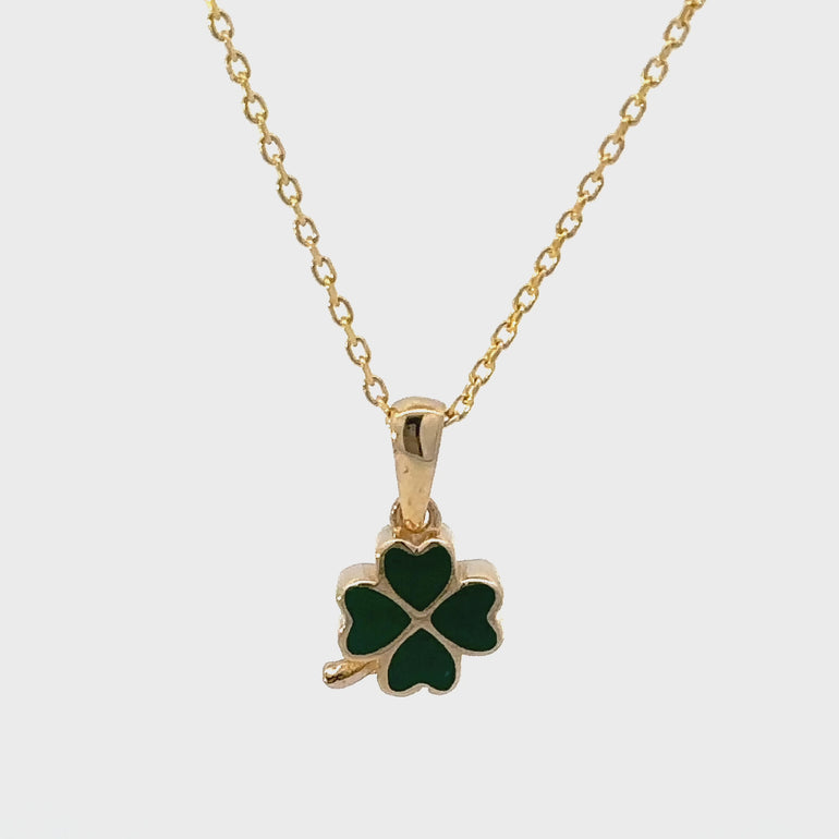 HERSHE, 14 Karat Gold Green Enamel Four Leaf Clover Necklace