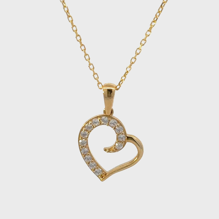 HERSHE, 14 Karat Gold, Heart Necklace with CZ.