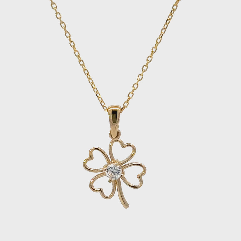 HERSHE , 14 Karat Solid Gold Four Leaf Clover Necklace.