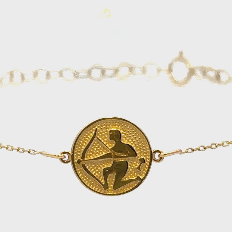 HERSHE, 14 Karat Gold Sagittarius Zodiac Disc Bracelet,