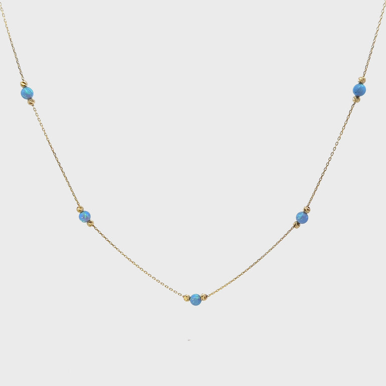 HERSHE, Blue Opal Bead Station Necklace in 14 Karat Gold