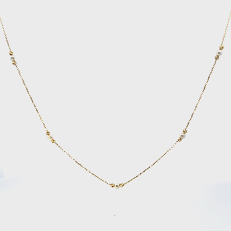HERSHE, Pearl Beads Station Necklace in 14 Karat Gold