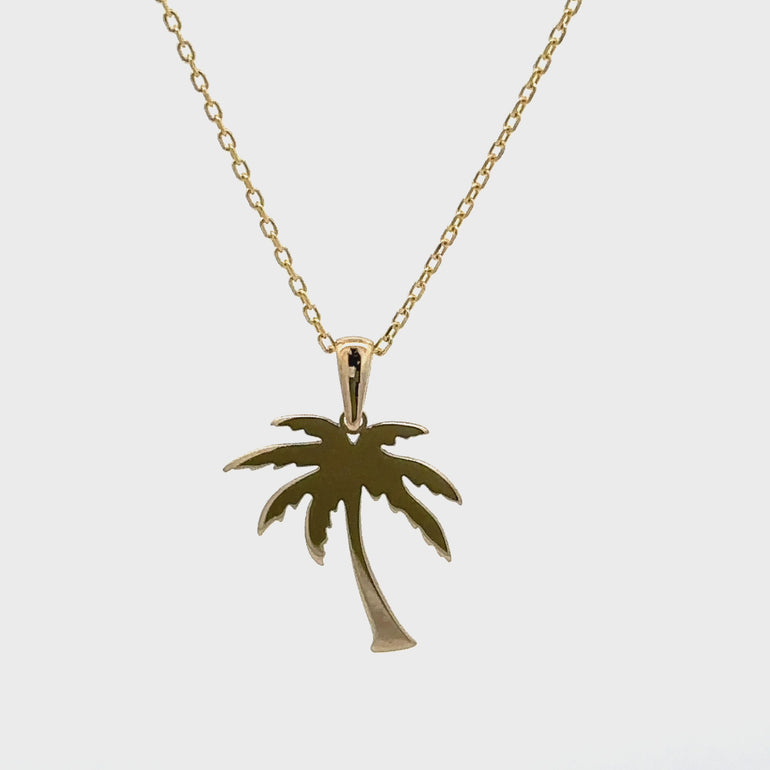 HERSHE, Palm Tree Pendant Necklace in 14 Karat Gold