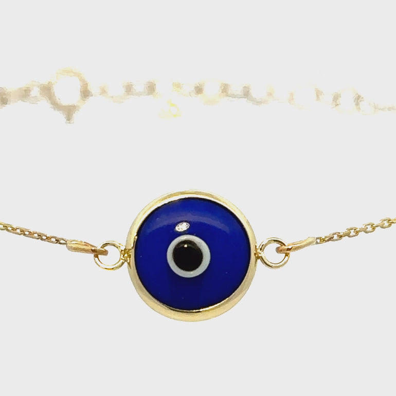 Evil Eye Bracelet, Dark Blue in 14 Karat Solid Gold