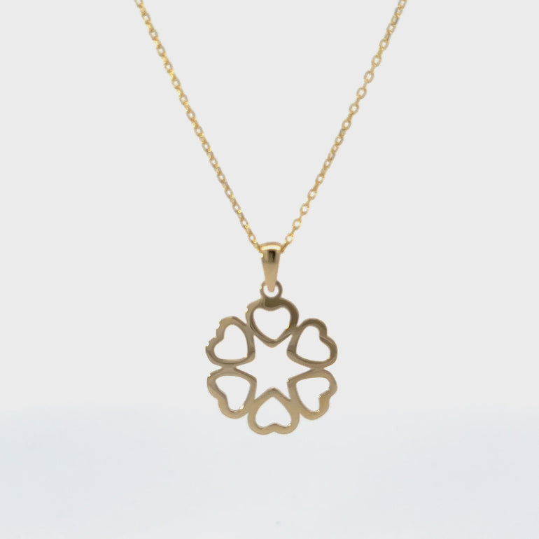HERSHE, 14 Karat Gold Flower Heart Pendant Necklace .