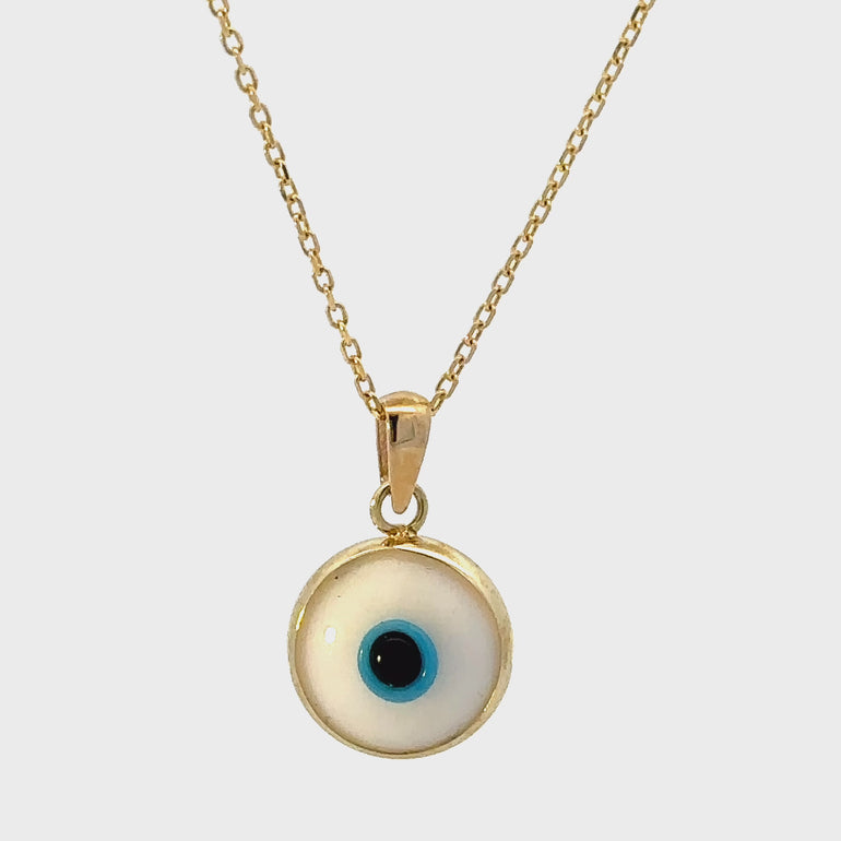 HERSHE, 14 Karat Gold White Evil Eye Necklace.