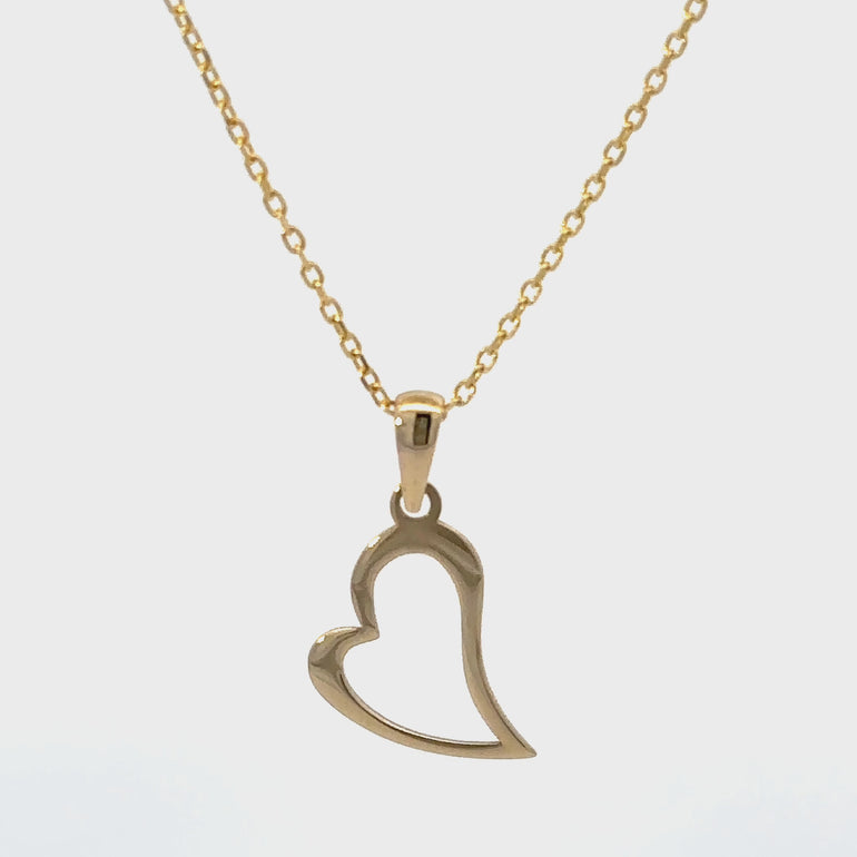 HERSHE, 14 Karat Gold Open Heart Pendant Necklace.