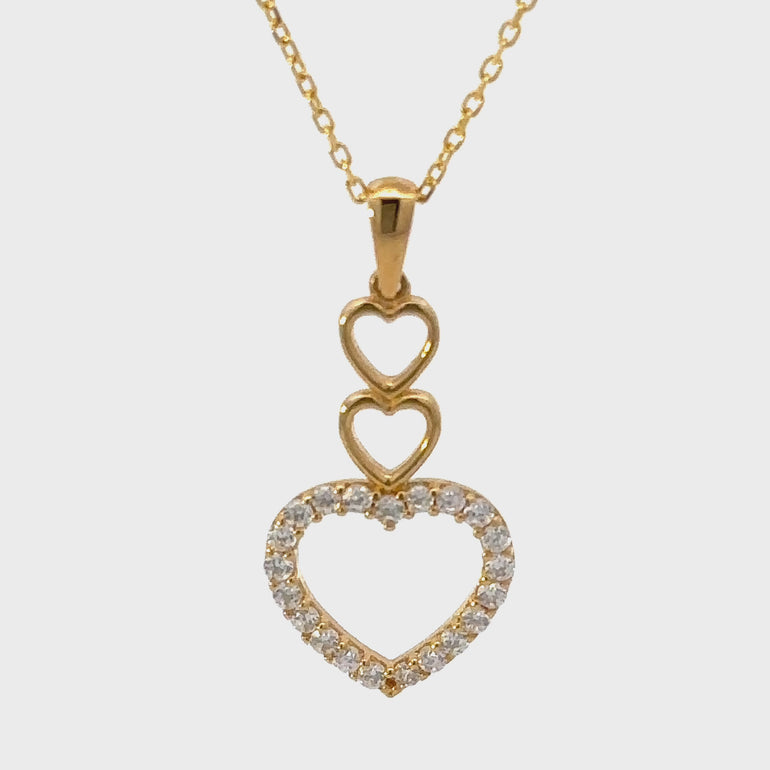 HERSHE, 14 Karat Triple Heart Necklace with CZ