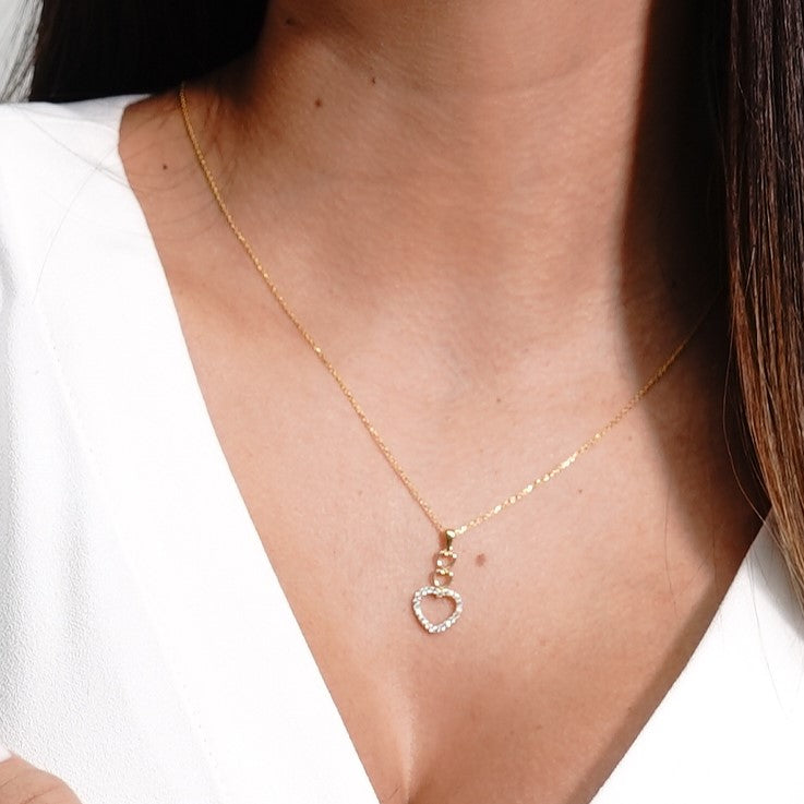 HERSHE, 14 Karat Triple Heart Necklace with CZ